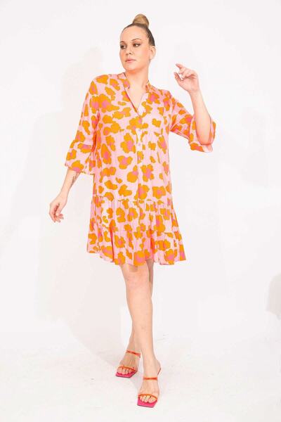 Şans Γυναικείο φόρεμα μεγάλου μεγέθους πολύχρωμο μπροστινό υφαντό βισκόζη 65n35515