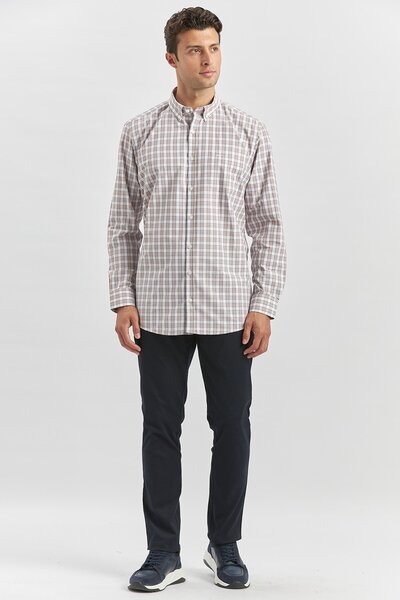 İmza Μακρυμάνικο καρό πουκάμισο με πλακάκια - Έξυπνα κουμπιά, Comfort Fit, υφασμάτινο πόδι 1004240253