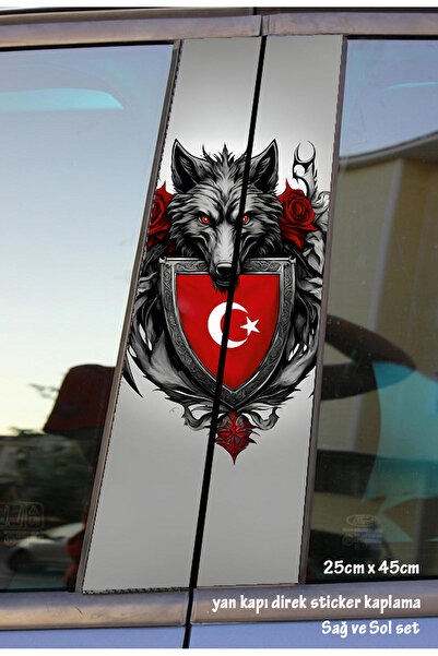 Automod bozkurt türk kurt 2 adet sticker kapı direk kaplama takım set renkli folyo