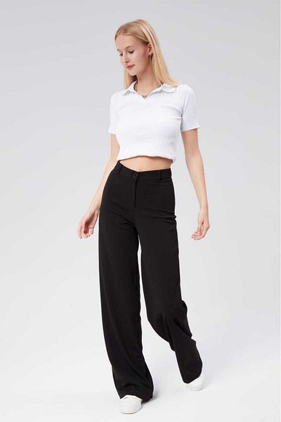 TunaBlogg Women's Zippered Wide Leg Palazzo Trousers Tn0111