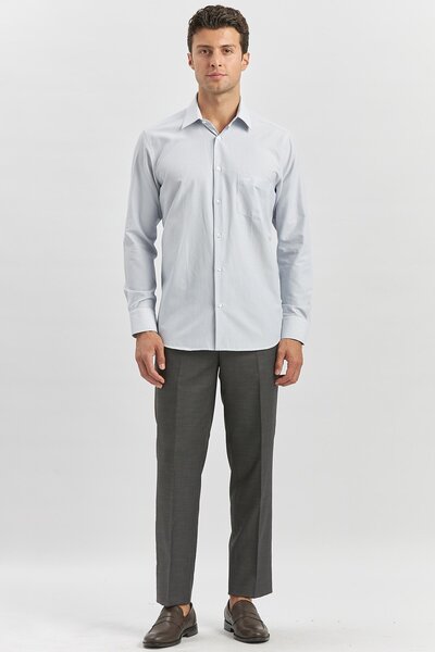 İmza Довгорукавна сорочка в смужку темно-синього кольору - жорсткий комір, тканинна підкладка - Classic Comfort Fit 1004240261