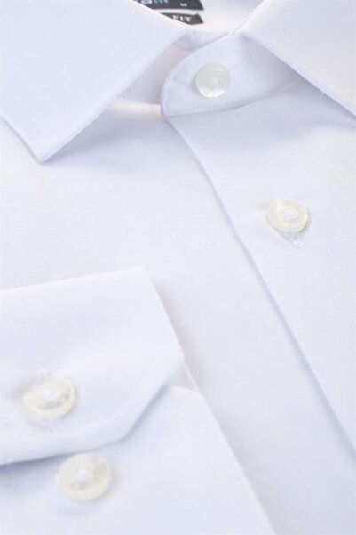 İmza Λευκό μακρυμάνικο φιλαφίλ με μοτίβο φιλαφίλ με σκληρό γιακά βαμβακερό πουκάμισο Basic Comfort 1004230002