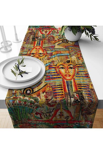3D ELSE HALI Egyptian Hittite Ethnic Patterned Printed Stain Resistant Care Free Decorative Runner Cover 40X140Cm