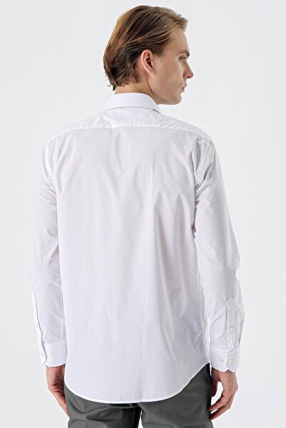 İmza Λευκό μακρυμάνικο Filafil με σκληρό γιακά βαμβακερό πουκάμισο Basic Comfort Fit 1004240002