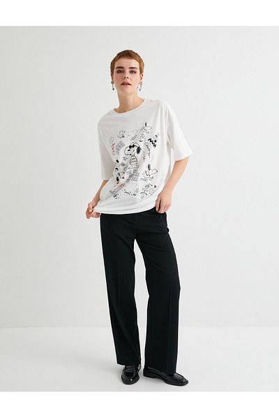 Koton Snoopy πίσω στάμπα με κοντό μανίκι, βαμβακερή λαιμόκοψη με άδεια
