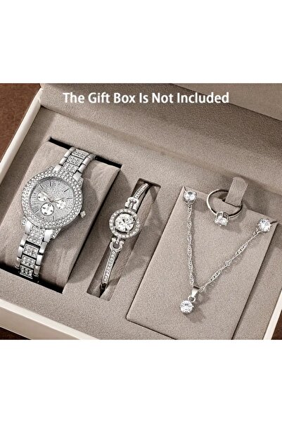 stainless steell VİP kuvars saat simli lüks 6 parça set