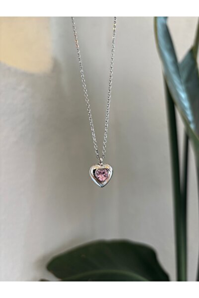 aksesuaris GÜMÜŞ RENK ZİRKON KALP KADIN KOLYE
