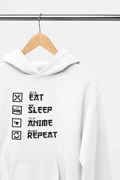 qoeuyl boutique Φούτερ με κουκούλα Unisex Eat Sleep Anime - 100% βαμβακερή κουκούλα