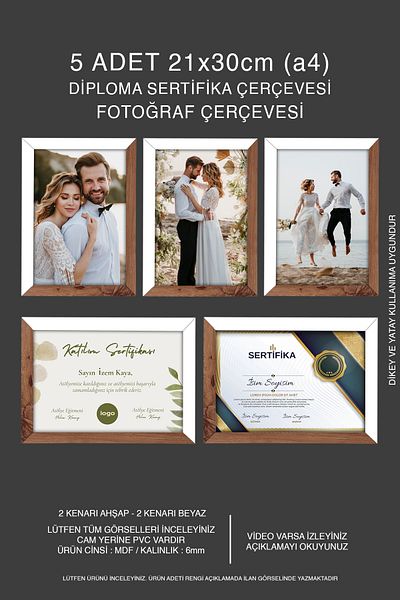 yhfoto 5 Pieces 21X30 Mdf A4 Frame - Photo Frame - Wood-White 2 Colors Diploma Frame