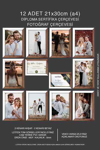yhfoto 21X30 Mdf A4 Frame - 12 Pieces Wooden-White 2 Color Diploma Frame