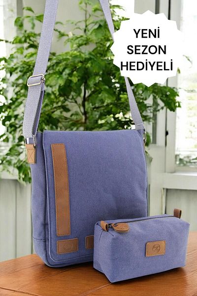 QUB CLUB Canvas Blue Waterproof Postman Work School 13&14 Document Τσάντα Laptop (ΔΩΡΟ ΧΕΡΙΟΥ)