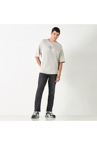 Lee Cooper Typographic Print Oversized T-shirt with Crew Neck and Short Sleeves