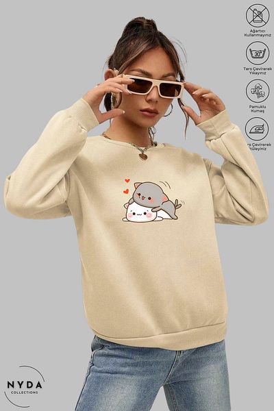 Nyda Collections Μακρυμάνικο εμπριμέ Unisex Oversize φούτερ - Crew Neck, Χωρίς κουκούλα