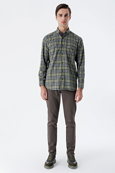 İmza Темно-хакі довгий рукав у клітинку габардин з жорстким коміром і кишенями, зручний крій, сорочка 1004235109