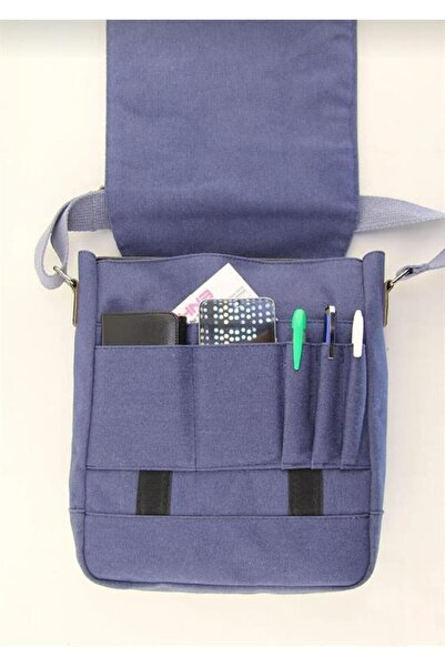 QUB CLUB Canvas Blue Waterproof Postman Work School 13&14 Document Τσάντα Laptop (ΔΩΡΟ ΧΕΡΙΟΥ)