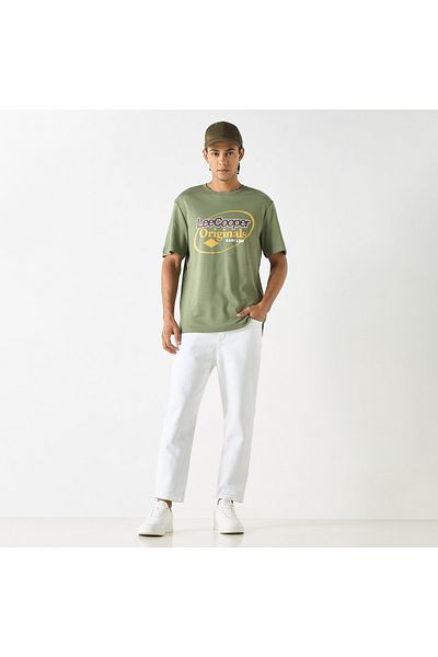 Lee Cooper Logo Print Crew Neck T-shirt with Short Sleeves
