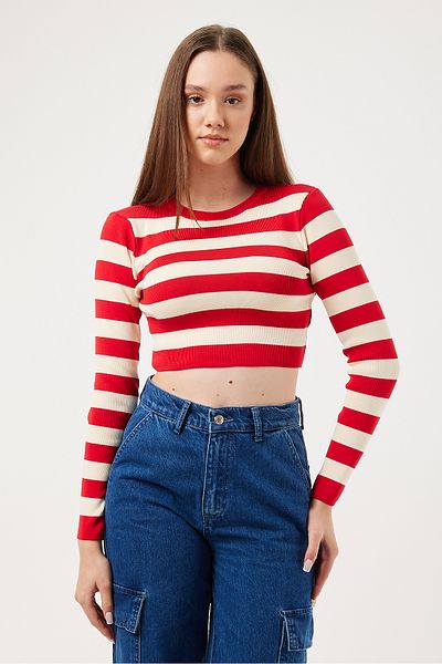 POODLE Pulover de damă cu dungi Crop Knitwear