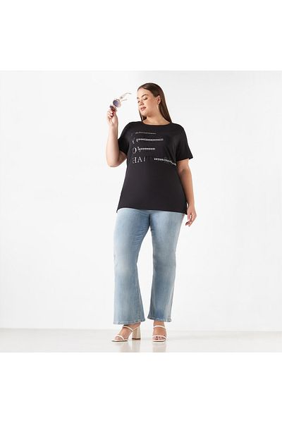 Ulla Popken Plus Size Ulla Popken Printed T-shirt with Round Neck and Short Sleeves