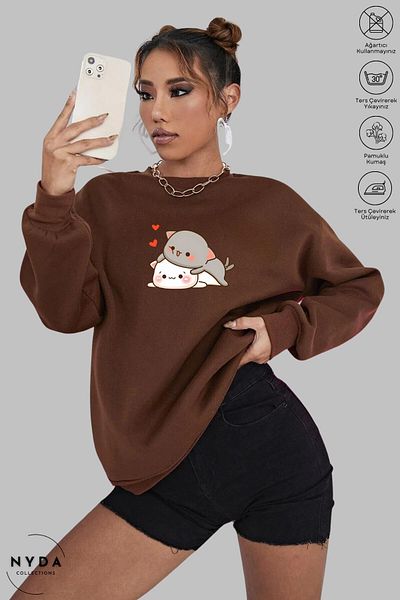Nyda Collections Μακρυμάνικο εμπριμέ Unisex Oversize φούτερ - Crew Neck, Χωρίς κουκούλα