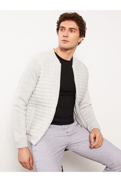 LC Waikiki Ανδρικό πλεκτό παλτό LCWAIKIKI Classic Light Grey Melange Standard Fit College Collar