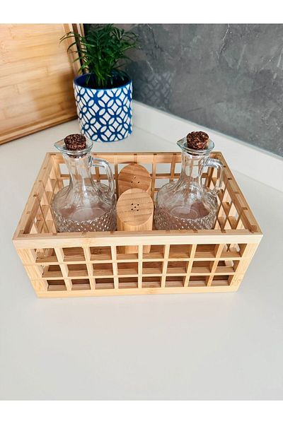Janset Bamboo Cage - 2 Pieces Medium and Small Organizer, Multi-Purpose Basket, Bathroom and Kitchen Decor