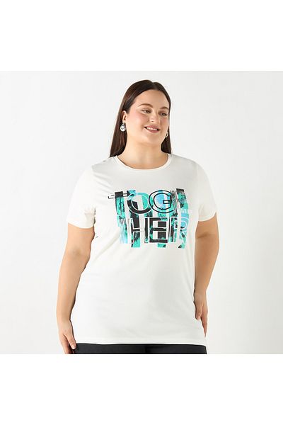 Ulla Popken Plus Size Ulla Popken Typographic Print T-shirt with Short Sleeves