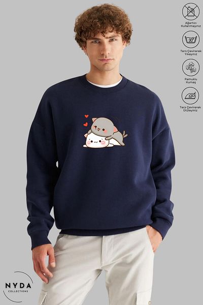Nyda Collections Μακρυμάνικο εμπριμέ Unisex Oversize φούτερ - Crew Neck, Χωρίς κουκούλα