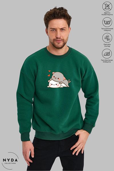 Nyda Collections Суитшърт без качулка с дълъг ръкав Bubu Dudu - Hug Print Oversize