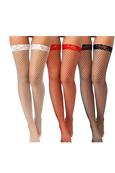 Bluewhs Women's Mesh Stockings, 3 Pairs Women's Mesh Stockings Elastane Without Garter Belt Lace Stockings