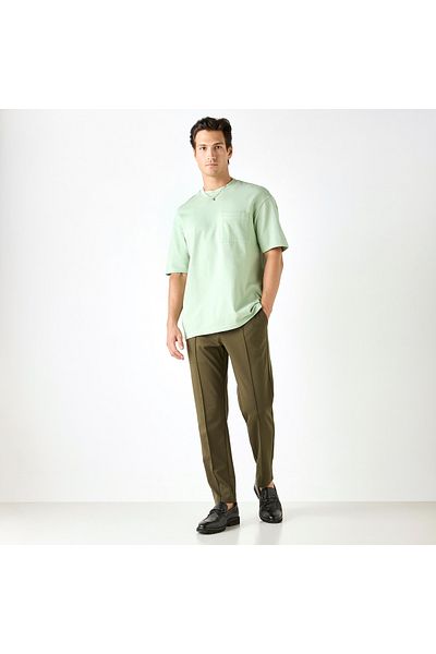 Iconic Textured T-shirt with Chest Pocket and Short Sleeves