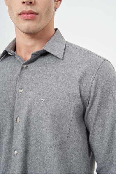 İmza Smoked Classic Comfort Fit Shirt - Long Sleeve, Solid Gabardine, Hard Collar and Pocket Cotton 1004245168