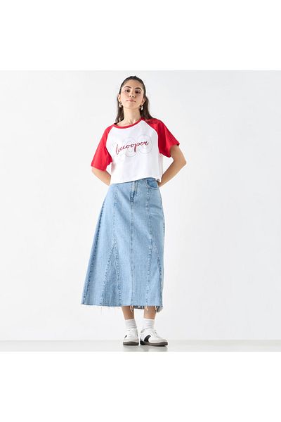 Lee Cooper Printed Crop T-shirt with Raglan Sleeves