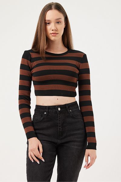 POODLE Pulover de damă cu dungi Crop Knitwear