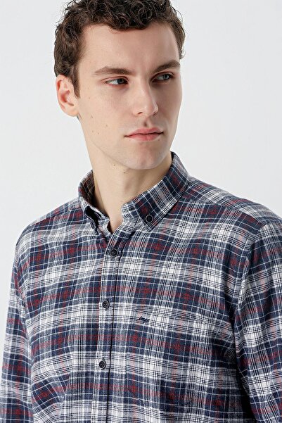 İmza Σκούρο καφέ μακρυμάνικο καρό βαμβακερό πουκάμισο Comfort Fit με τσέπες 1004235173