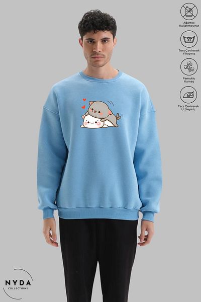 Nyda Collections Hanorac oversize unisex cu mânecă lungă imprimat - decolteu, fără glugă