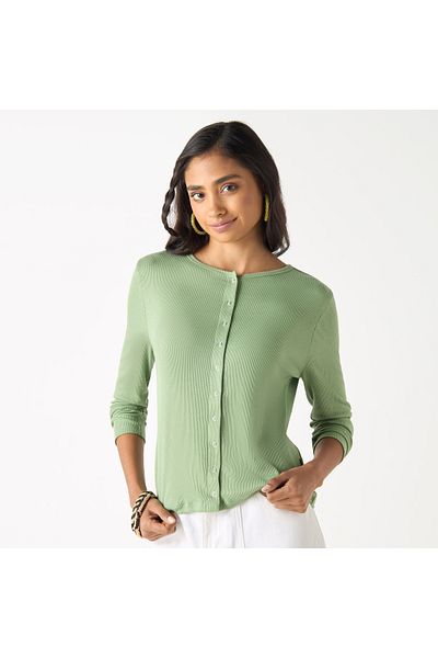 Lee Cooper Ribbed T-shirt with Round Neck and Long Sleeves