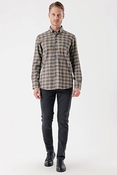 İmza Πουκάμισο με μακρυμάνικο καρό γκαμπαρντίνα με σκληρό γιακά με τσέπες casual Comfort Fit 1004235113