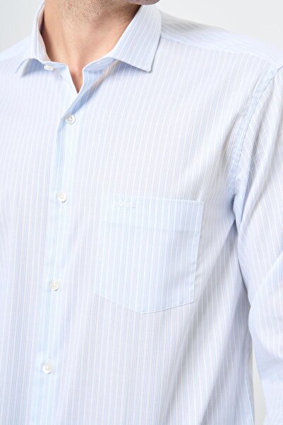 İmza Λευκό μακρυμάνικο πουκάμισο με μοτίβο μισό ιταλικό γιακά με τσέπες από βαμβακερό κλασικό άνετο πουκάμισο 1004245184