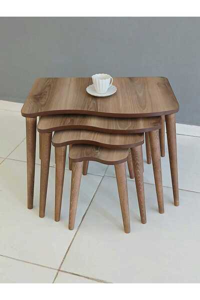 deniss home 4'lü  Ahşap  Mdf  Zigon Sehpa S Model Kahverengi