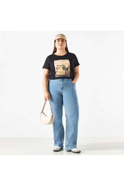 Ulla Popken Plus Size Ulla Popken Graphic Print T-shirt with Short Sleeves
