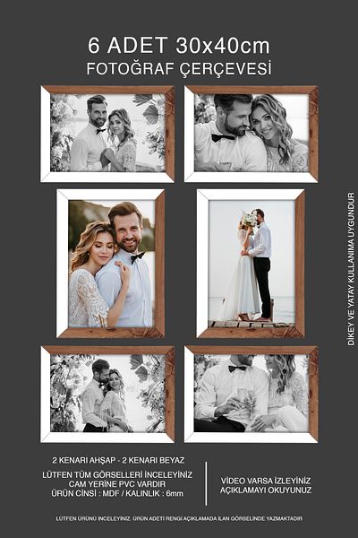 yhfoto 6 Pieces 30X40 Mdf A3 Frame - Wooden-White 2 Color Photo Frame