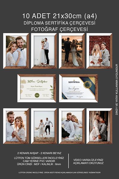 yhfoto 21X30 Mdf A4 Frame - Wooden-White 2 Color Diploma Frame - 10 Pieces