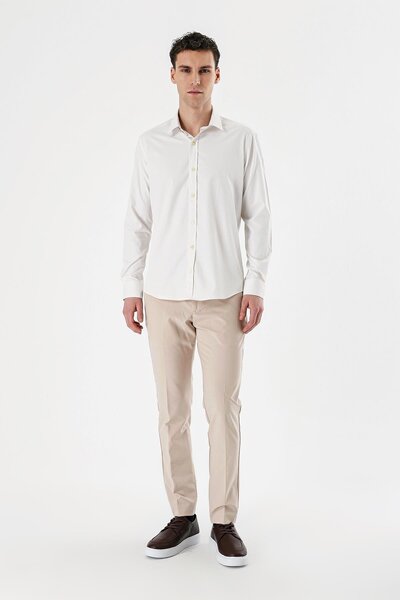 İmza Відкрита кремова сорочка з довгими рукавами, без кишень, з лікрам, з вузьким кроєм, 1004240193