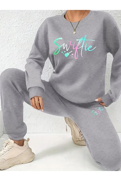Frisson Swiftie Printed Tracksuit Set - Oversize Hooded Bottom and Top Set
