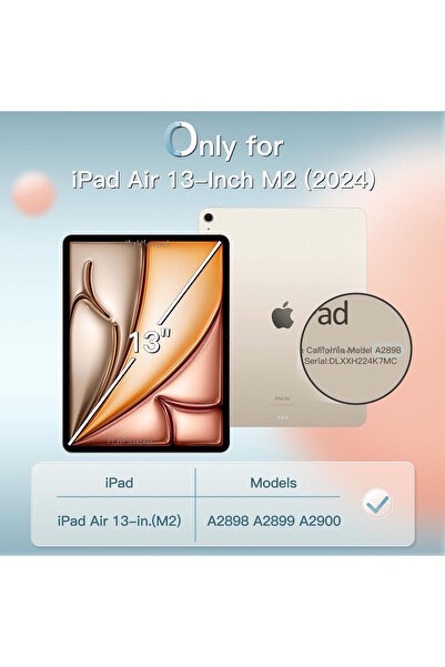 m.tk moveteck İpad Air 13inç M2 Uyumlu Kılıf Akıllı Smart Uyku Modlu Standlı Arkası Renkli Kapaklı A2898 2899 2900