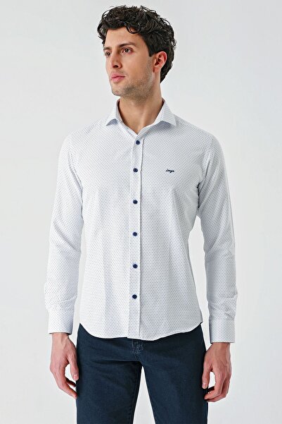 İmza Темно-синя довга сорочка з рукавами, візерунком, без кишень, з бавовняної тканини, класичного крою, вузького крою 1004240189