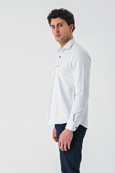 İmza Темно-синя довга сорочка з рукавами, візерунком, без кишень, з бавовняної тканини, класичного крою, вузького крою 1004240189