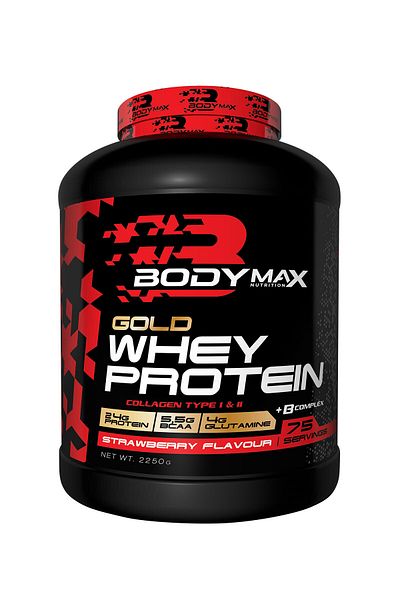 BODYMAX Gold Whey Protein Powder 2250 Gr Strawberry Flavor + Creamax Creatine 120 Gr + Shaker
