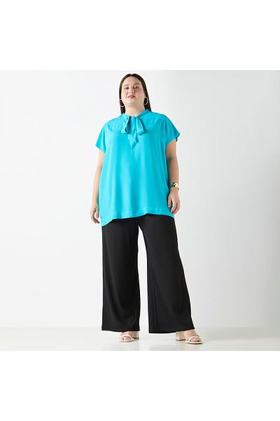 Ulla Popken Plus Size Ulla Popken Top with Tie-Up Detail