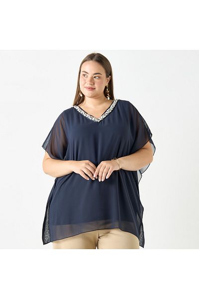 Ulla Popken Plus Size Ulla Popken Embellished V-Neck Top